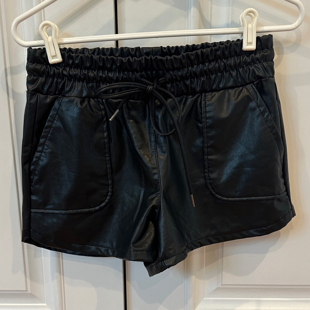 Black Faux Leather Women Shorts